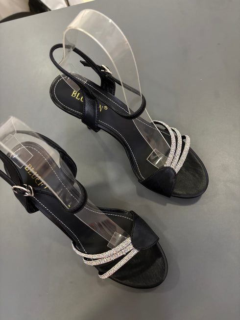 Women Ankle Strap Rhinestone Decor Open Toe Stilettos